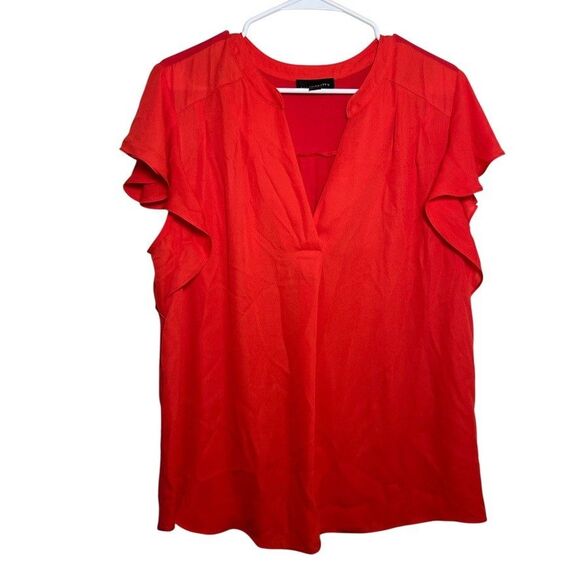 Fortune & Ivy Blouse Women's XL V-Neck Short Sleeve Career Shirt Top Ruffle - Picture 1 of 9